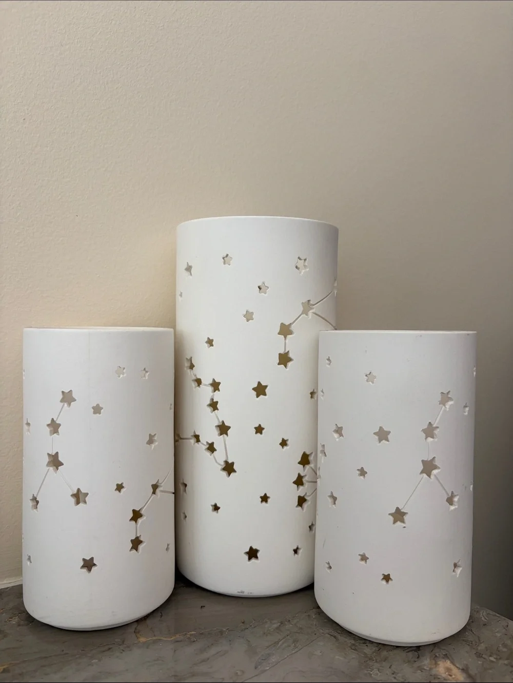 White Star Cutout Ceramic Lanterns - 3-Piece Set